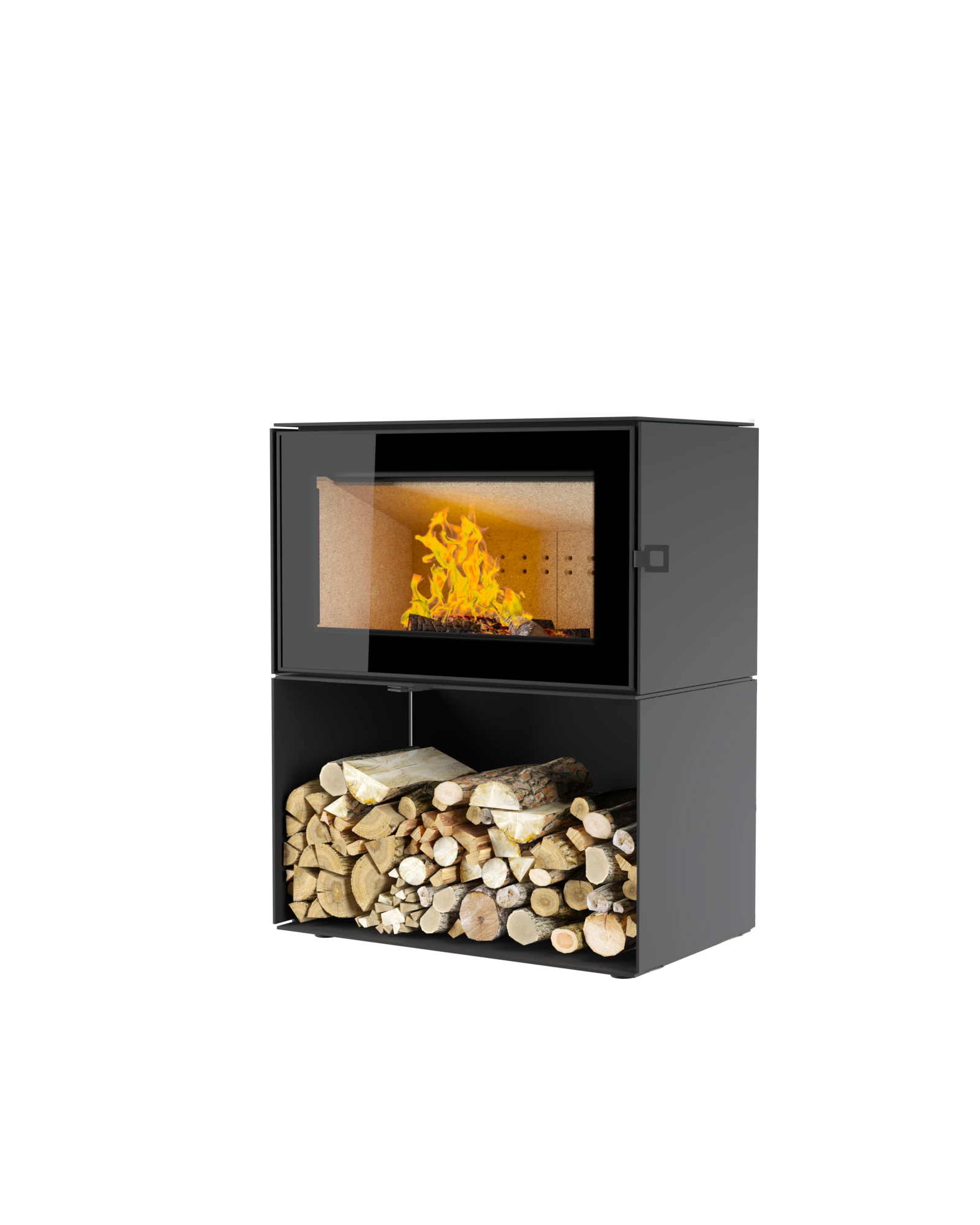 ПЕЧЬ-КАМИН КУБ 800 на дровнике